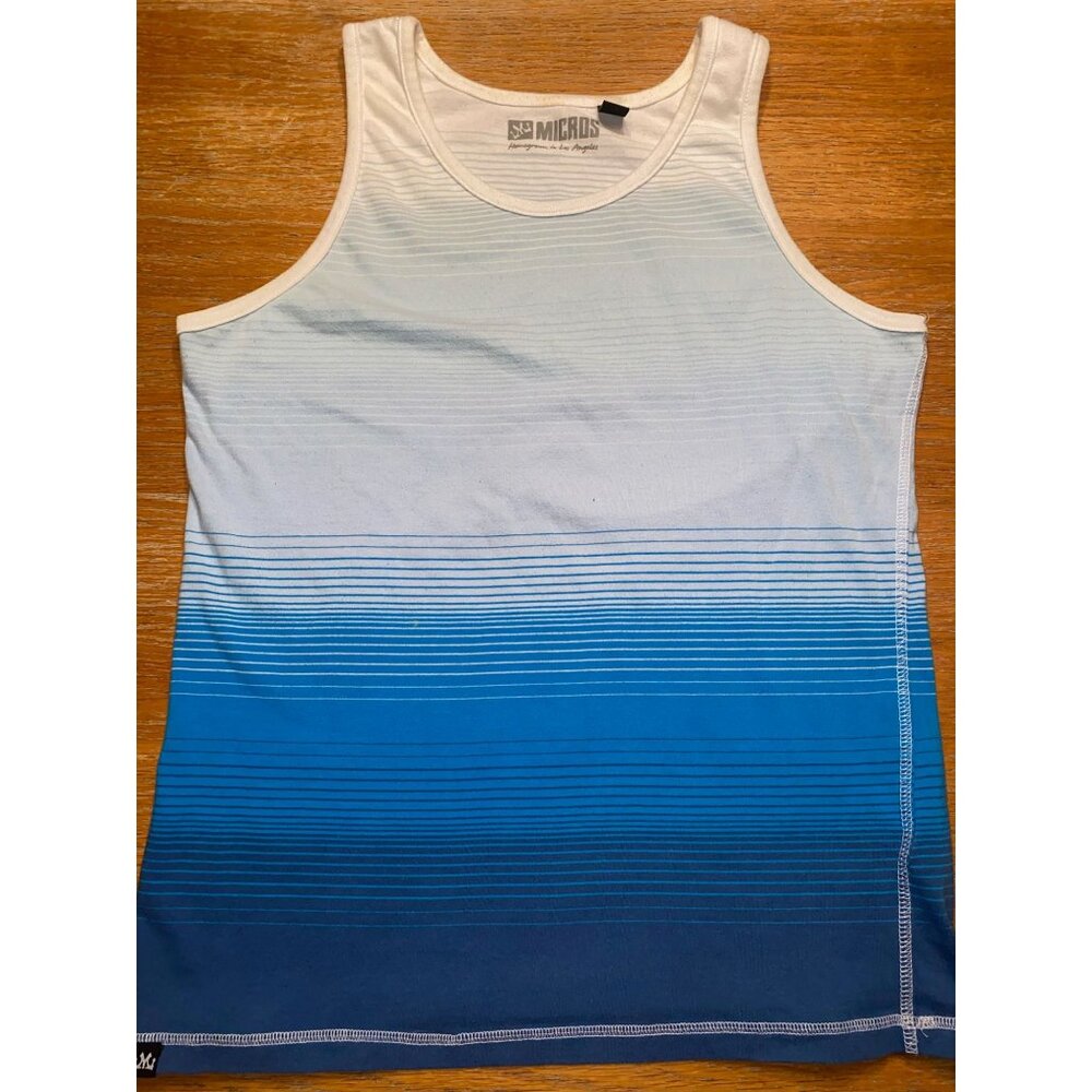 Micros Mens Blue Gradient Stripe Tank Top Sleeveless Ombre Design Size Large